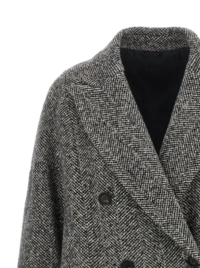 Brunello Cucinelli Double-breasted Herringbone Wool Coat With Sequins