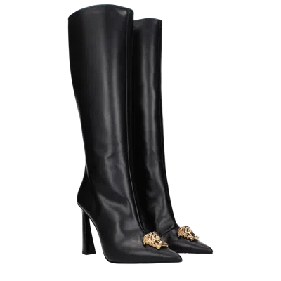 Versace Leather High Heel Heel Boot In Black