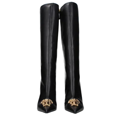 Versace Leather High Heel Heel Boot In Black