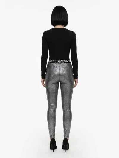 Dolce & Gabbana Sequined Polyester Leggings In Gray