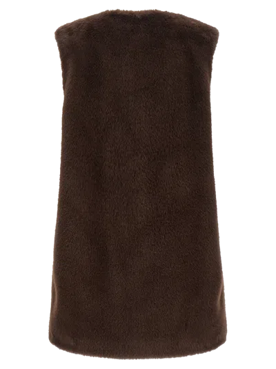 Herno Mid-length Faux Fur Vest With Concealed Closure And Welt Pockets In Multi