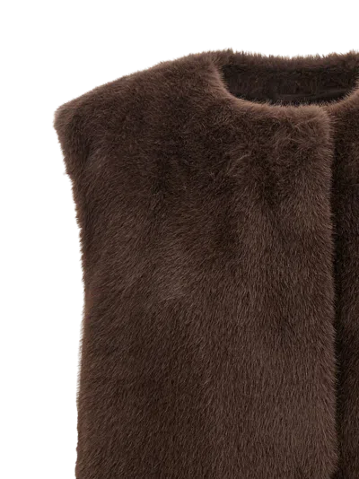 Herno Mid-length Faux Fur Vest With Concealed Closure And Welt Pockets In Multi