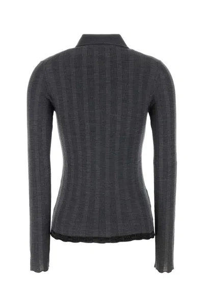 Prada Ribbed Wool-blend Blouse In Gray