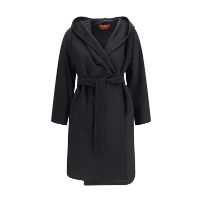Max Mara Studio Wool Drap Robe Coat In Black