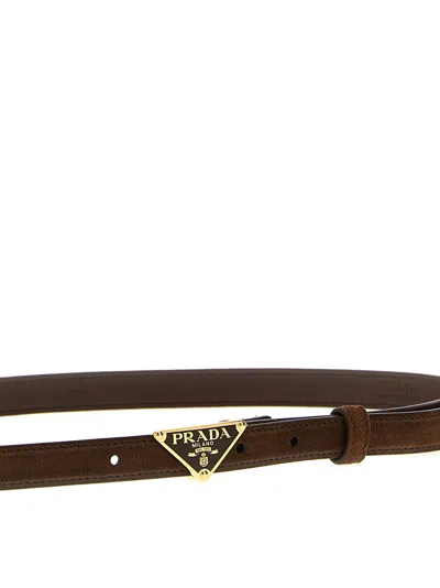Prada Enamelled Triangular Buckle Belt In Brown
