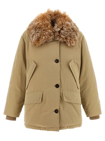 Prada Medium-weight Old Panama Cotton Down Jacket In Neutral