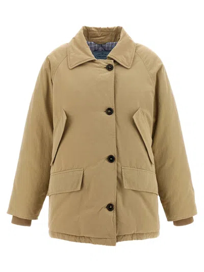 Prada Medium-weight Old Panama Cotton Down Jacket In Neutral