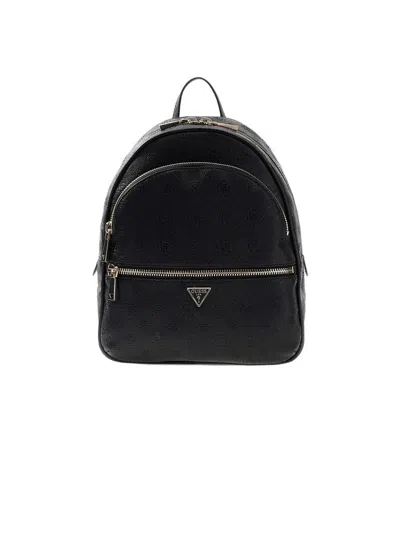 Guess Logo-embossed Polyurethane Backpack In Black