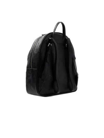 Guess Logo-embossed Polyurethane Backpack In Black