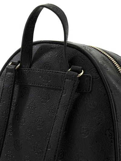 Guess Logo-embossed Polyurethane Backpack In Black