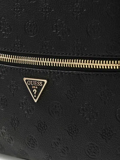 Guess Logo-embossed Polyurethane Backpack In Black