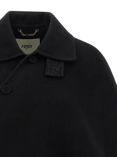 Fendi Virgin Wool Cape In Black