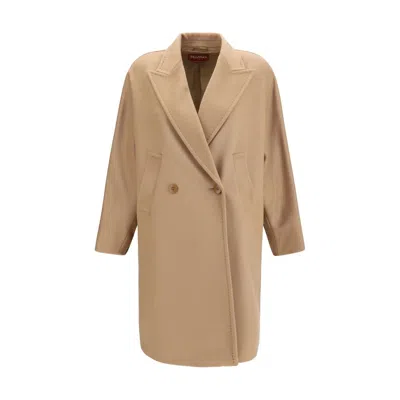 Max Mara Studio Double-breasted Wool Drap Coat In Neutral