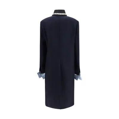 Prada Belted Jacket Embellished Collar Front Pockets In Navy