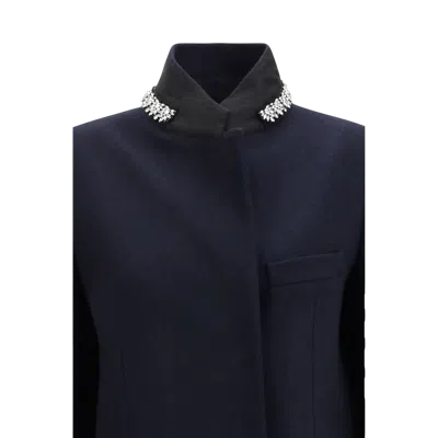 Prada Belted Jacket Embellished Collar Front Pockets In Navy