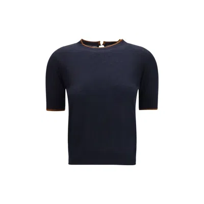 Max Mara Studio Silk And Wool T-shirt In Navy