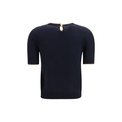 Max Mara Studio Silk And Wool T-shirt In Navy
