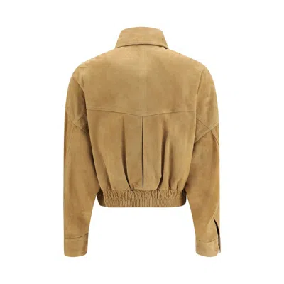 Versace Beige Suede Pointed Collar Elasticated Hem Jacket In Brown