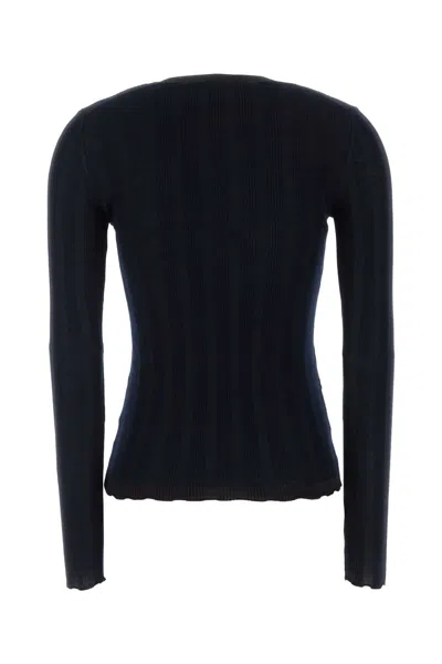 Prada Ribbed Virgin Wool Sweater In Blue