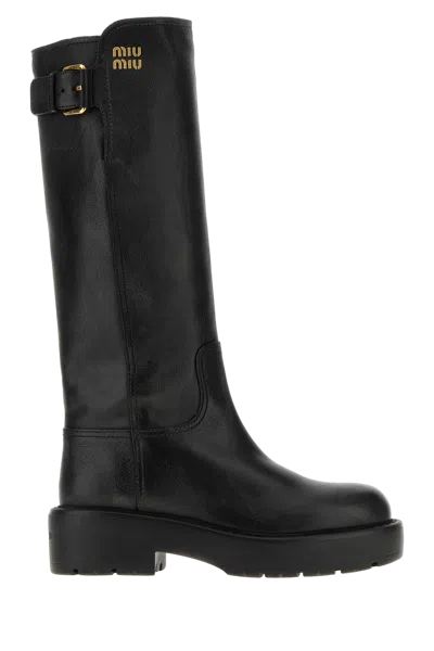 Miu Miu Leather Platform Boot In Black