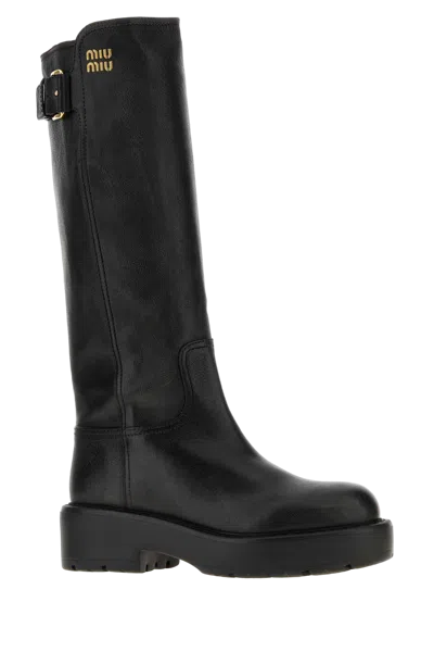 Miu Miu Leather Platform Boot In Black