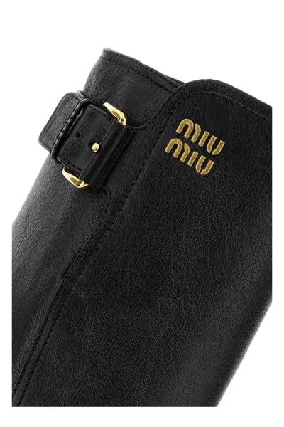 Miu Miu Leather Platform Boot In Black