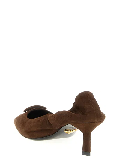 Prada Pointed-toe Suede Pump In Brown