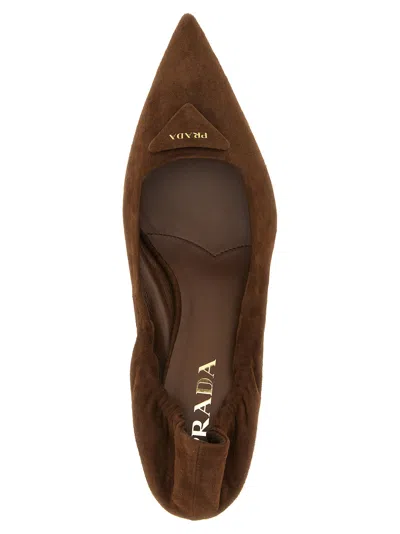 Prada Pointed-toe Suede Pump In Brown