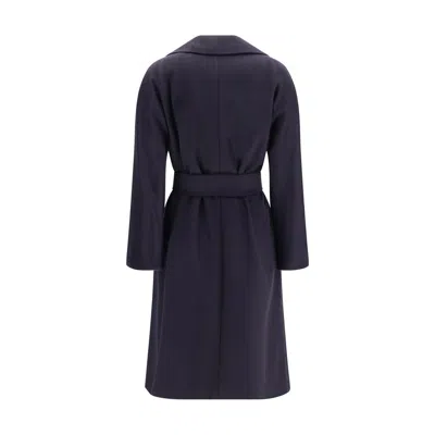Max Mara Studio Wool With Peak Lapels Coat In Blue