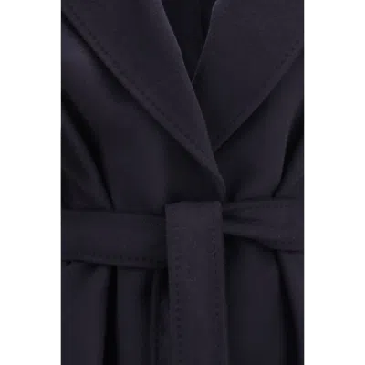 Max Mara Studio Wool With Peak Lapels Coat In Blue