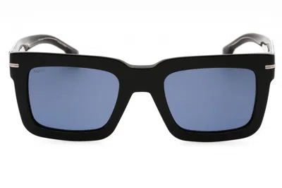 Hugo Boss Boss1501s Rectangular Blue Lens Sunglasses In Black