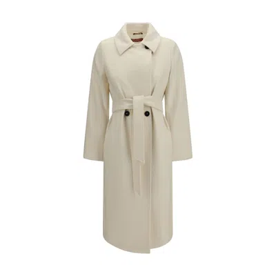 Max Mara Studio Double Breasted Wool Coat In White