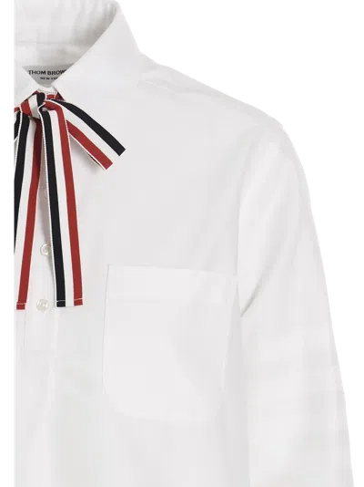 Thom Browne Pussy Bow Cotton Blouse In White