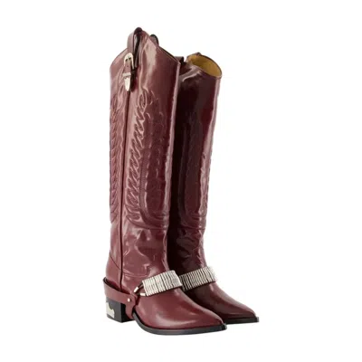 Toga Pulla Embroidered Leather Boot In Burgundy