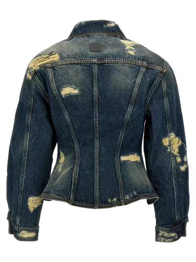 Marc Jacobs Distressed Denim Jacket With Collar And Stitching In Blue