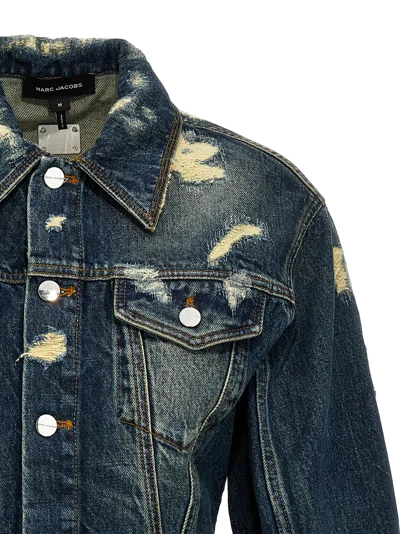 Marc Jacobs Distressed Denim Jacket With Collar And Stitching In Blue