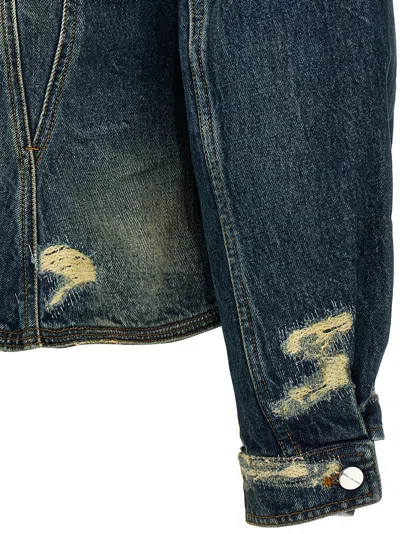 Marc Jacobs Distressed Denim Jacket With Collar And Stitching In Blue