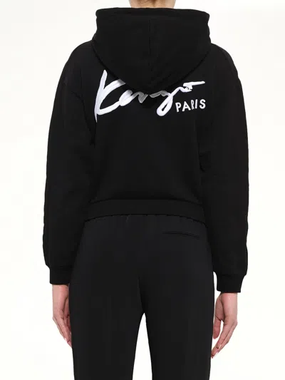 Kenzo Logo-embroidered Zip-up Hoodie In Black