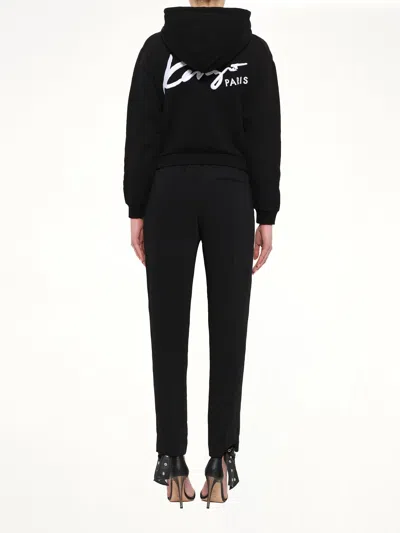 Kenzo Logo-embroidered Zip-up Hoodie In Black
