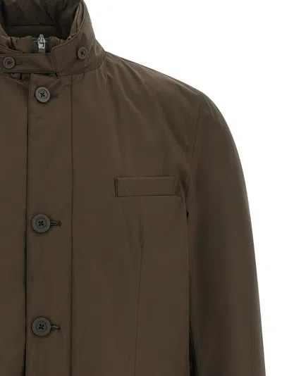 Herno Long-sleeve Button-front Casual Jacket In Brown