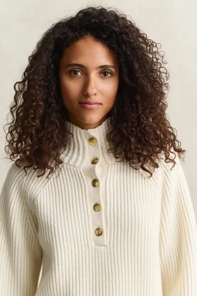 Gant Buttoned Lambswool Sweater In Cream