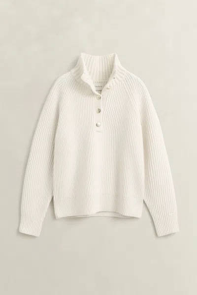 Gant Buttoned Lambswool Sweater In Cream