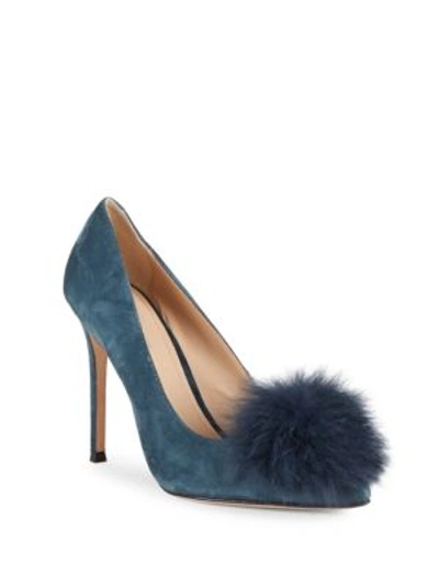 Pour La Victoire Camilla Fur-trimmed Stiletto Sandals In Deep Teal
