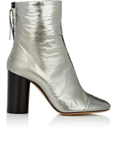 Isabel Marant Grover Wrinkled Leather Ankle Boots In Silver