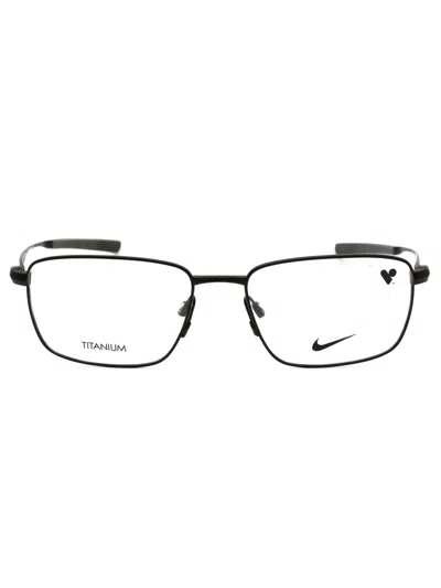 Nike Rectangle-frame Glasses In Satin Black/clear Demo Lens
