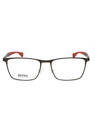 Hugo Boss Rectangle-frame Glasses In Ruthenium Black/clear Demo Lens