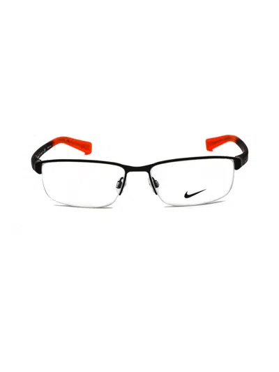 Nike Rectangle-frame Glasses In Satin Black Fade/clear Demo Lens