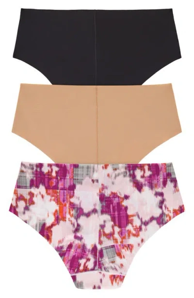 Dkny Litewear Cut Anywhere Assorted 3-pack Hipster Briefs In Black