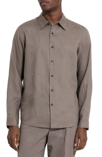 Theory Irving Solid Linen Button-up Shirt In Brown