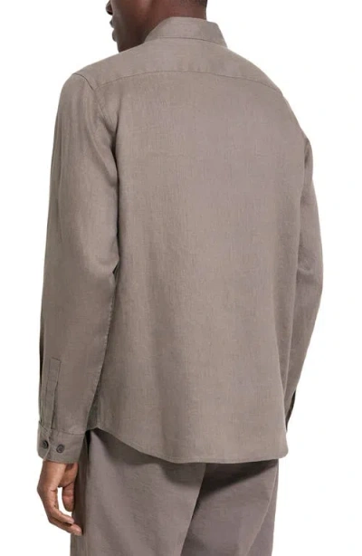 Theory Irving Solid Linen Button-up Shirt In Brown